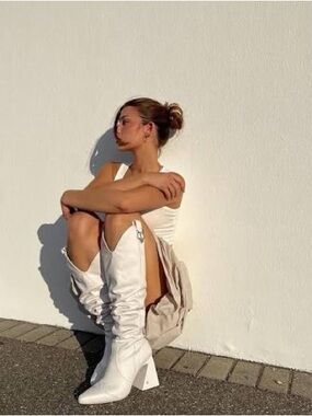 Naked Wolfe white slouchy knee high cowboy boots